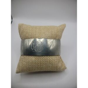 Vintage Pewter Cuff Bracelet Silver Tone Engraved Monogram Jewelry Costume
